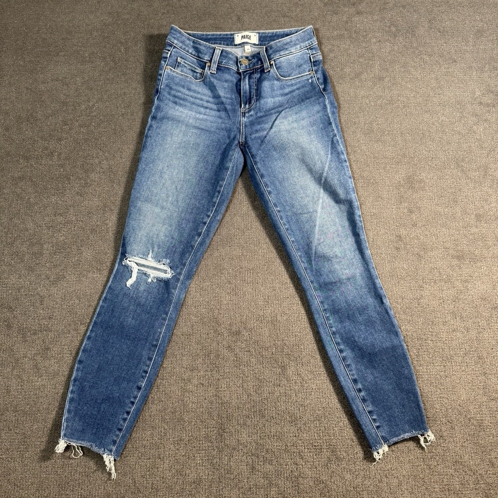 Paige Verdugo Crop Jeans Women's Size 26x27 Distressed Medium Wash Blue Denim